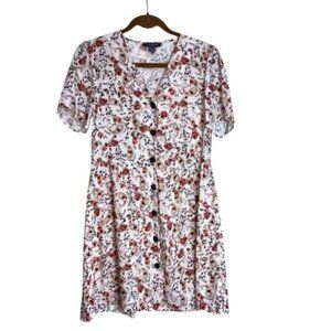Primark Women’s Size 8 Floral Button-Up Dress Cottagecore Short Sleeve V-neck